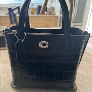 NWT Coach Black Crocodile-Embossed Tote